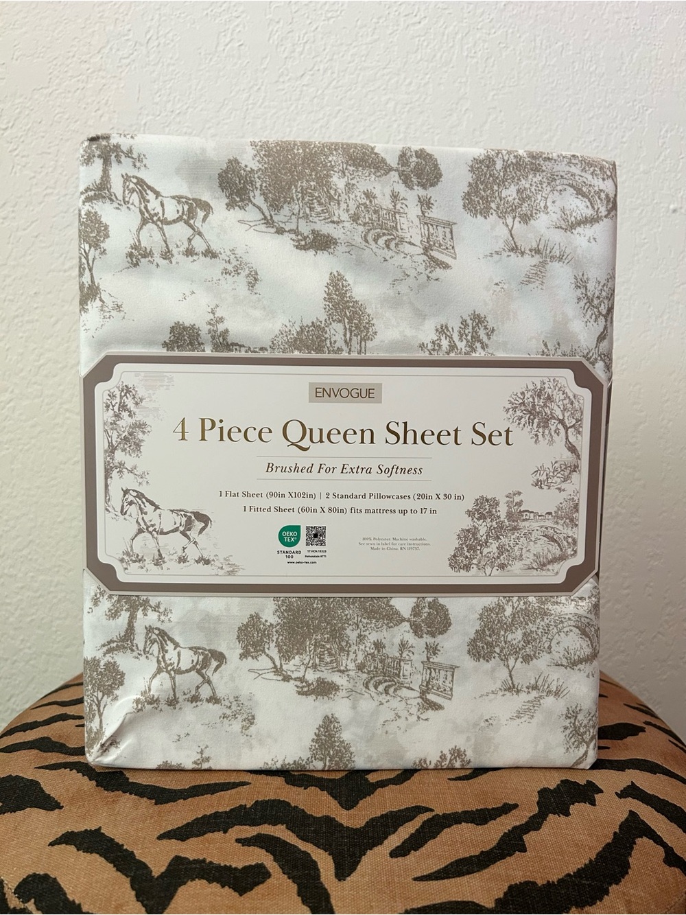 NEW Envogue Queen 4-Piece Vintage Scenic Horse Print Sheet Set